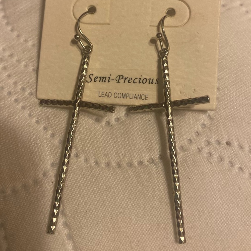 Silver cross dangle earrings